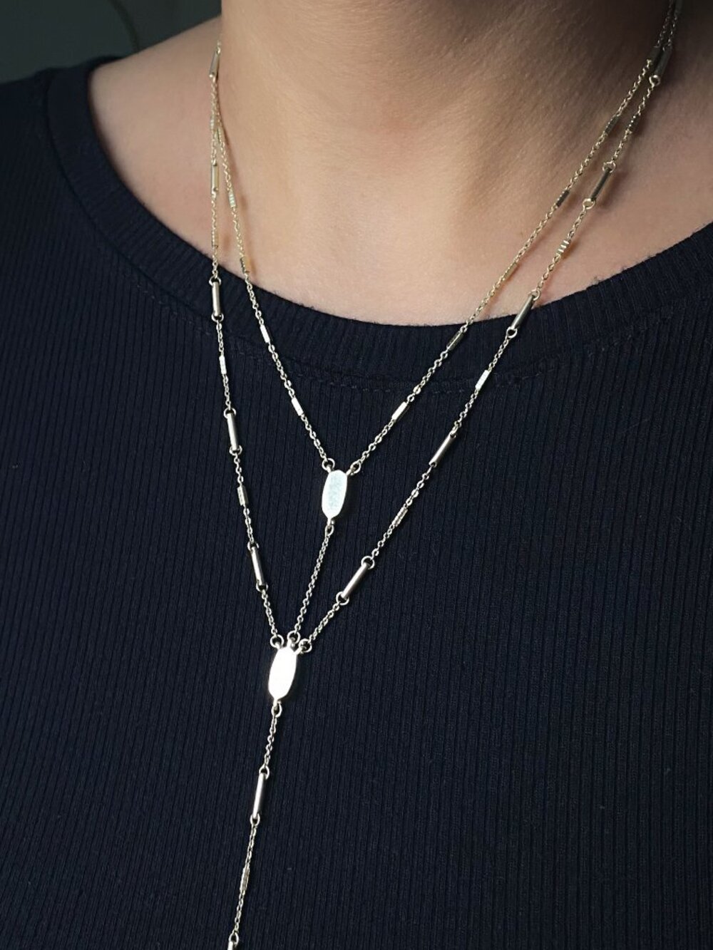 Kendra Scott Adelia Gold Tone Dainty Minimalist Double Chain Y Drop Necklace - Picture 11 of 12